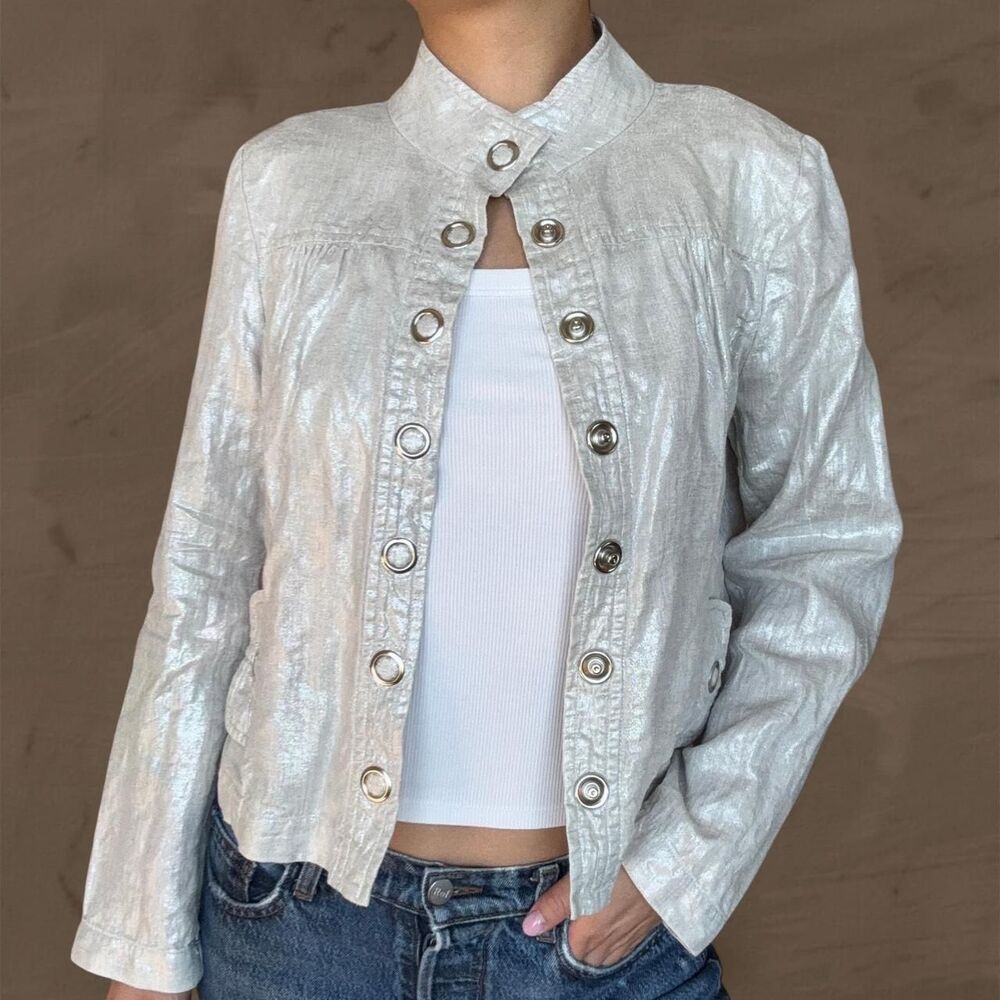 Elliott Lauren silver metallic linen jacket with dramatic buttons vintage size 8